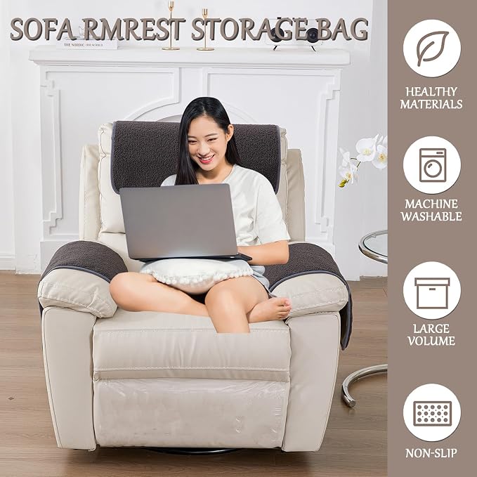 Armrest Cover, Recliner Chair Protector, Furniture Protector Slip, Side Storage - Image 2