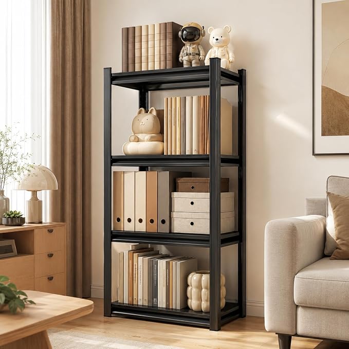 4 Tier Metal Bookshelf, Adjustable Tall Bookcase, Heavy Duty 2400 LBS Modern by BEESTMUEBLE