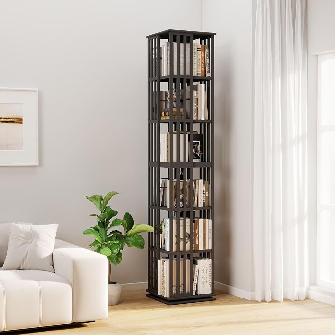 6 Tier Bamboo Rotating Bookshelf Tower, 360 Swivil Bookcase, 74.7in | Easy by Unknown