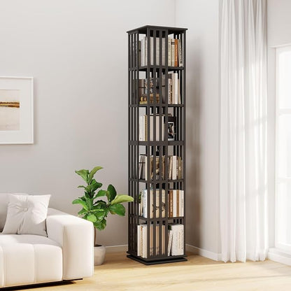 6 Tier Bamboo Rotating Bookshelf Tower, 360 Swivil Bookcase, 74.7in | Easy by Unknown