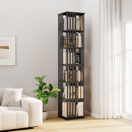 6 Tier Bamboo Rotating Bookshelf Tower, 360 Swivil Bookcase, 74.7in | Easy by Unknown