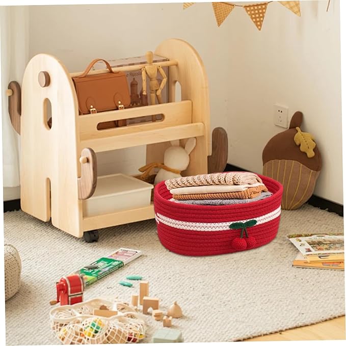 Organizer Baskets 12x8in Rectangle Cozy Woven Cherry Cute Basket Stackable - Image 2