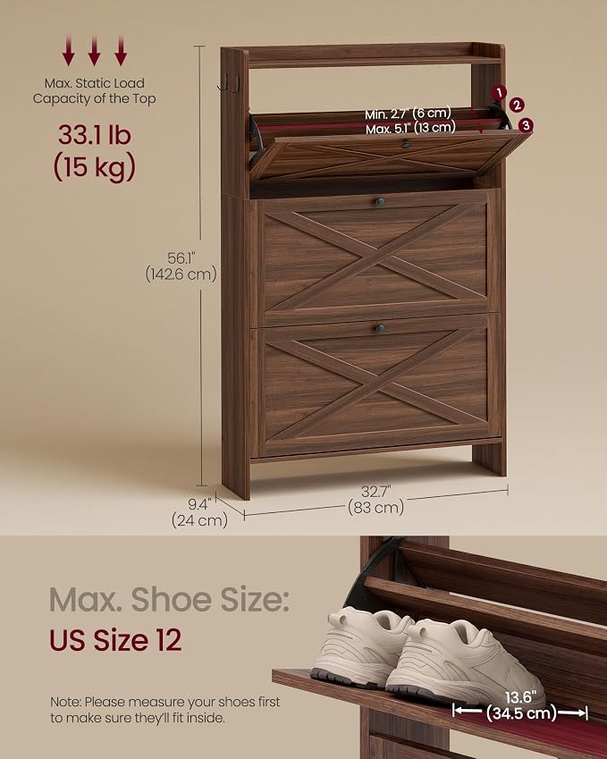 VASAGLE Shoe Storage Cabinet Organizer - Image 2