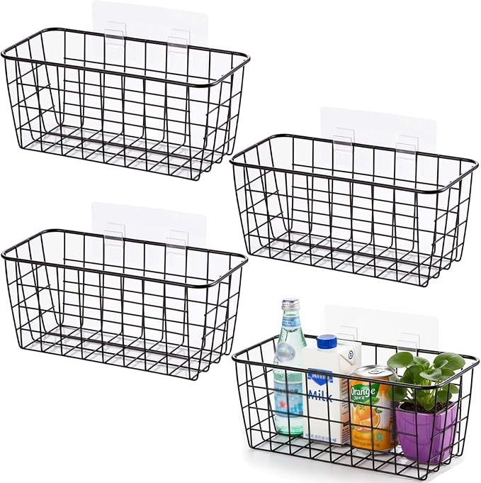 Hanging Kitchen Baskets Adhesive Sturdy Wire Storage Baskets by HDYOUDO