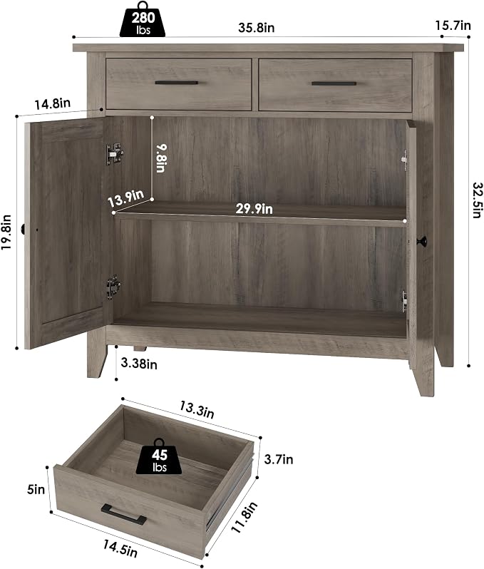 HORSTORS Farmhouse Kitchen Storage Cabinet, Small Buffet, Coffee Bar, 35.8"W - Image 3