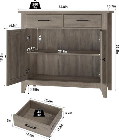 HORSTORS Farmhouse Kitchen Storage Cabinet, Small Buffet, Coffee Bar, 35.8"W - Image 3