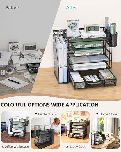 WALI Desk File Organizer, 6 Tier Desktop Paper Letter Tray Organizer - Image 6