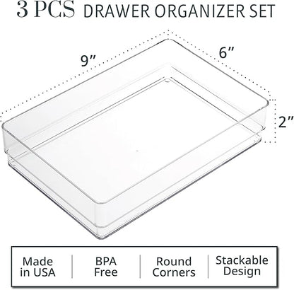 STORi SimpleSort 3-Piece Stackable Clear Drawer Organizer Set | 9" x 6" x 2" - Image 2