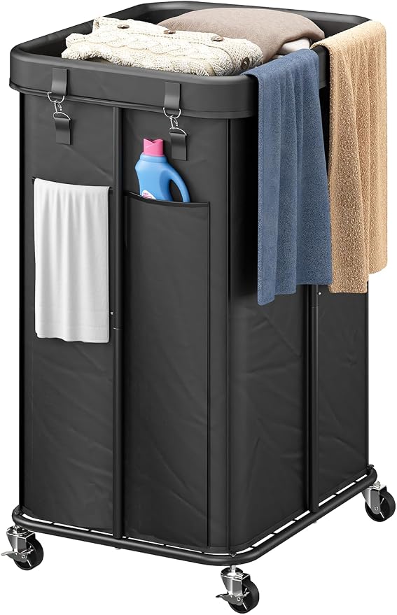Laundry Hamper with Wheels, Rolling Laundry Basket with Metal Frame and by VRICCC
