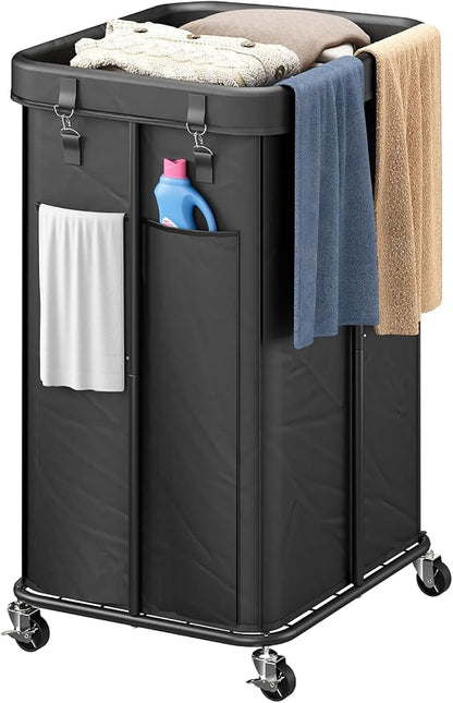 Laundry Hamper with Wheels, Rolling Laundry Basket with Metal Frame and by VRICCC