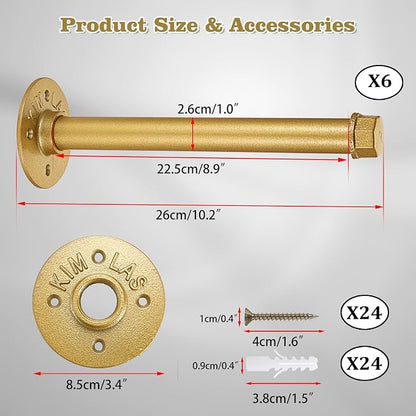 BTSKY 6 Pack Clothes Rack with Screws, 10 Inch Metal Industrial Pipe Clothes Bar - Image 3