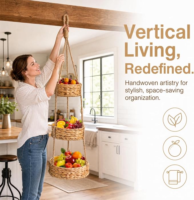 3 Tier Hanging Fruit Basket, Heavy-duty | Vegetable Storage Basket - Image 4