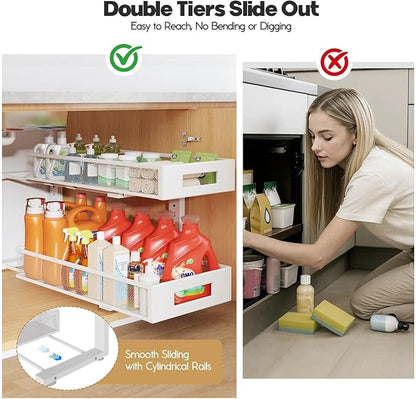 2 Packs 21IN Depth Under Sink Organizer, 2-Tier Pull Out Cabinet Organizer - Image 7