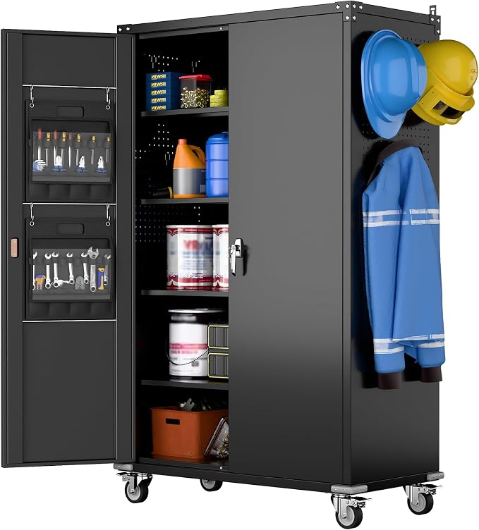 Upgraded Wide & Deep Extra Large Metal Storage Cabinet on Wheels, Lockable by METALYEYE