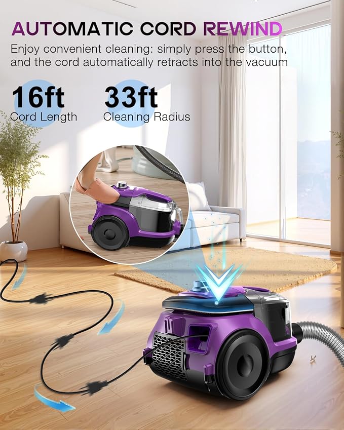 Zefiro Canister Vacuum Cleaner, Bagless Canister Vacuum - Image 5