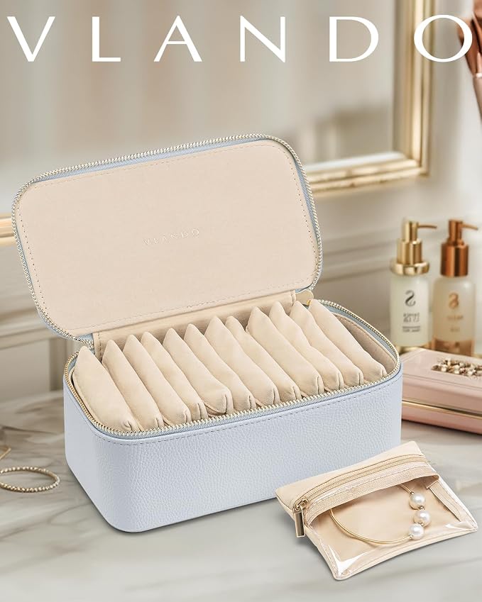 Vlando Travel Jewelry Case Organizer, Small Jewelry Box - Image 5