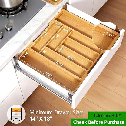 Pipishell Bamboo Expandable Silverware Drawer Organizer, Adjustable Kitchen - Image 2
