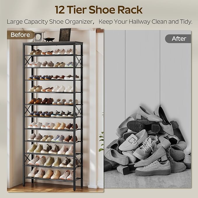 YATINEY 12 Tier Shoe Rack, Large Capacity Shoe Storage Organizer Holds 48 Pairs - Image 4