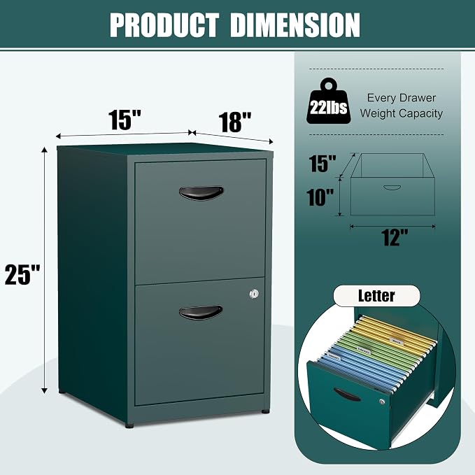 2 Drawer File Cabinet, Metal Two Drawer Vertical File Cabinets - Image 3