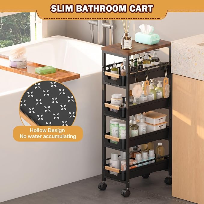 SUNALLY Slim Storage Cart with Wheels, Narrow Kitchen Rolling Cart, Storage - Image 7