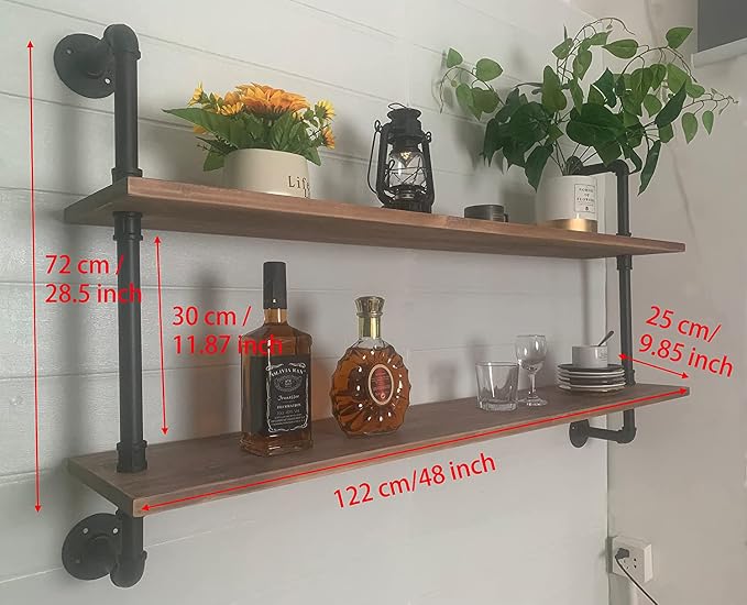 HDDFER Pipe Shelves Industrial Pipe Shelving Real Wood Industrial Floating - Image 2