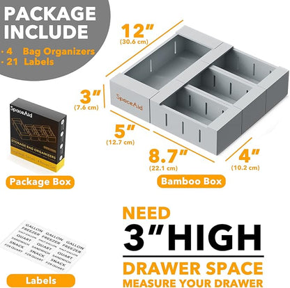 SpaceAid Bag Storage Organizer for Kitchen Drawer, Bamboo Organizer, Compatible - Image 3