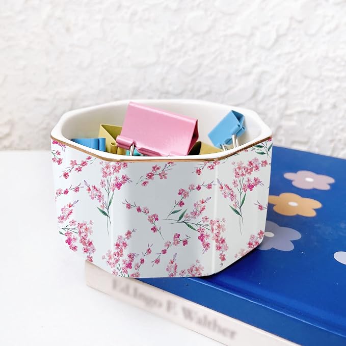 Ceramic Paper Clip Holder Gold Line Paper Clip Dispenser Organizer - Image 2