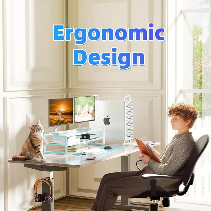 Simple Trending 2 Tier Metal Dual Monitor Stand Riser, Computer Office Desktop - Image 7