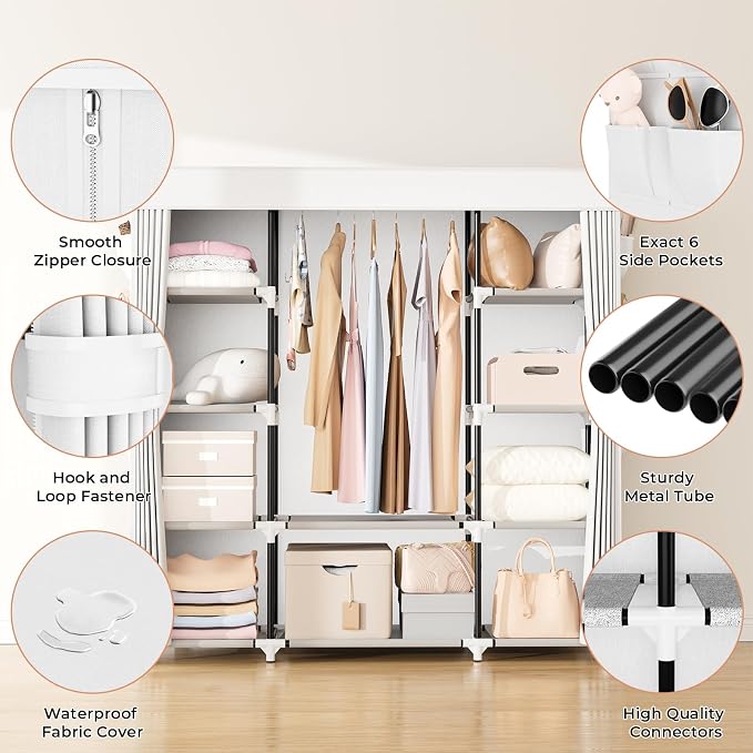 VTRIN Portable Closet Wardrobe for Hanging Clothes 57.3 Inch Large Capacity - Image 4
