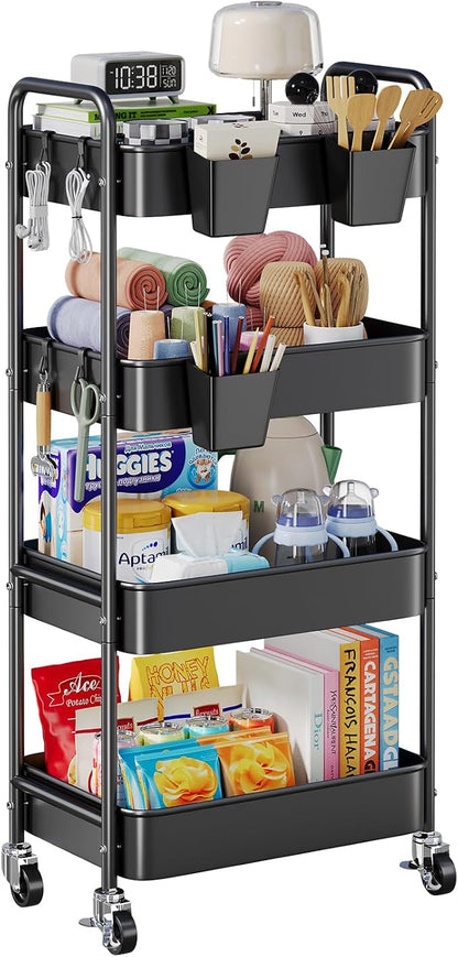 4 Tier Rolling Cart Metal with Wheels, Utility Roller Carts Organizer - Image 9