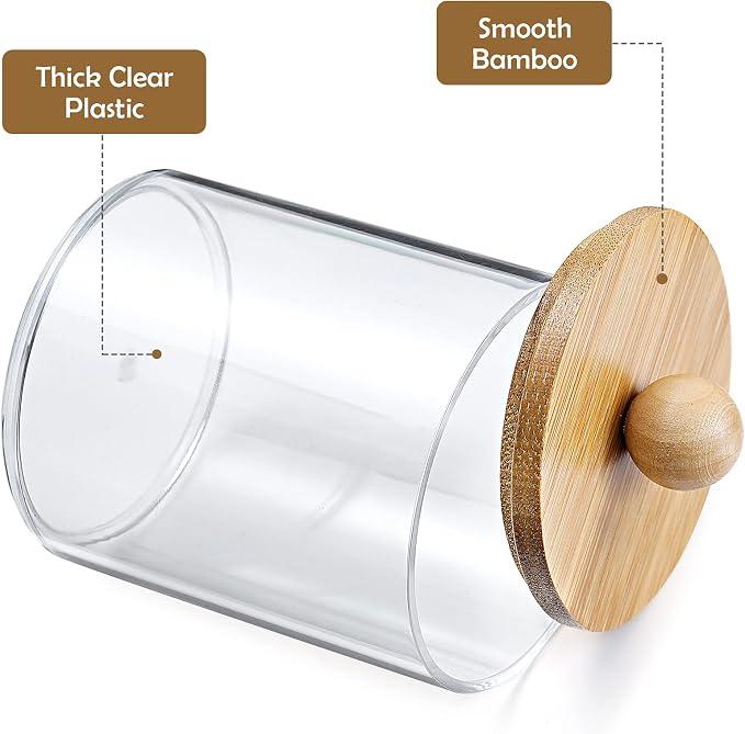 3 Pack Qtip Holder Dispenser - 10 oz Clear Plastic Apothecary Jar Containers - Image 4