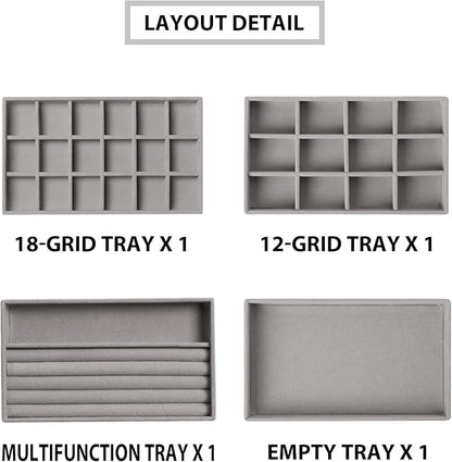 Frebeauty Jewelry Organizer Tray, Stackable Velvet Jewelry Trays, Drawer - Image 4