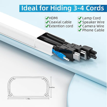 Yecaye 142in Wall Cord Hider for 3-4 Cords, On-Wall Cord Cover Channel - Image 2