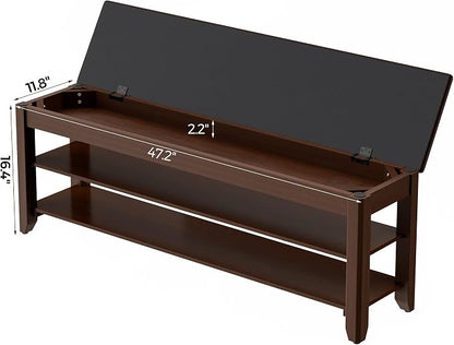 Homleke 2-Tier Solid Wood Shoe Rack Bench - Image 2