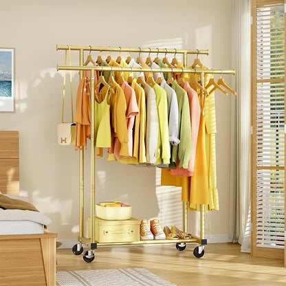 HYSEYY Double Rods Clothes Rack, Sturdy Rolling Clothing Rack, Portable - Image 7