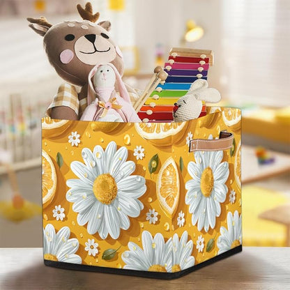 TropicalLife 13x13x13 Inch Large Fabric Storage Cube Lemon Daisy Foldable - Image 7