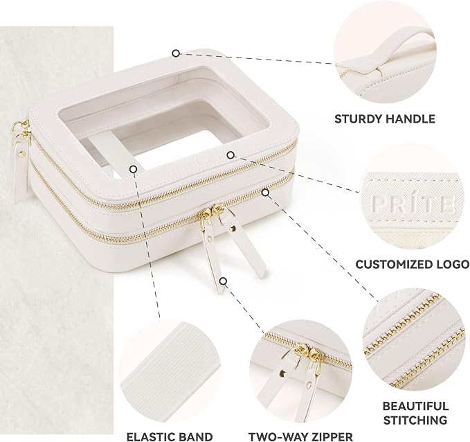 Prite Double Layer Makeup Bag for Women Portable Clear Makeup Bag Cute - Image 4