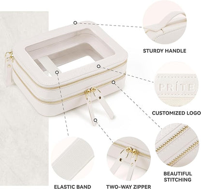 Prite Double Layer Makeup Bag for Women Portable Clear Makeup Bag Cute - Image 4