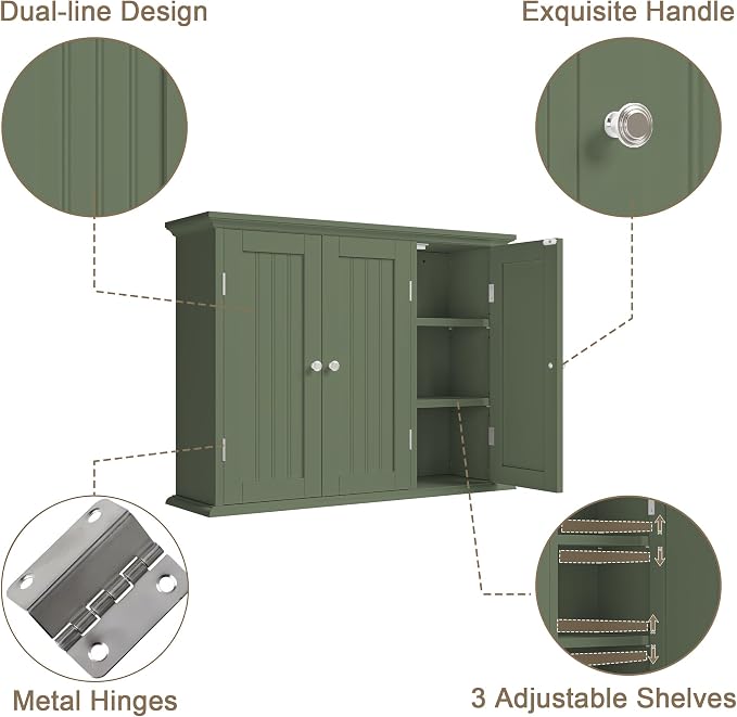 ChooChoo Laundry Cabinet with 3 Doors and Adjustable Shelves | 9.06"D x 31.1"W - Image 6