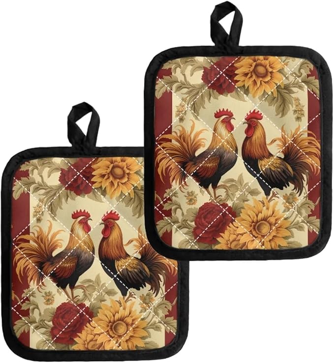 Retro Chicken Rose Gold Sunflower Pot Holders - Image 2