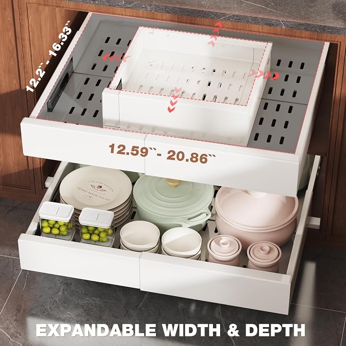 2 Pack Pull Out Cabinet Organizer Expandable Width and Depth, Slide Out Drawers - Image 3