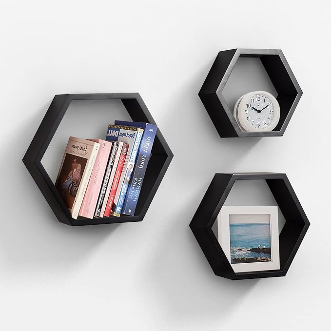 AHDECOR Wall Mounted Hexagon Floating Shelves, Wooden Wall Organizer Hanging - Image 5