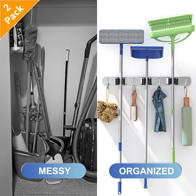 ZONGOOL 2 Pack 3 Racks and 4 Hooks Mop and Broom Holder Wall Mount, Heavy Duty - Image 4