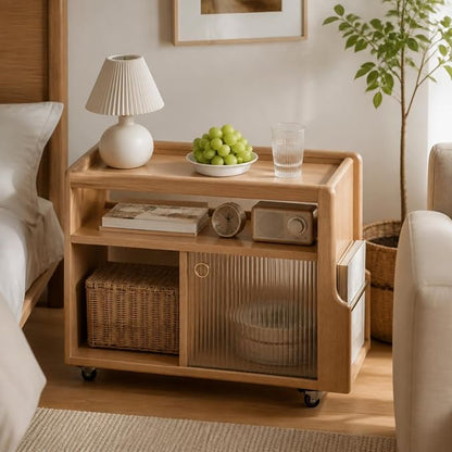 Solid Wood Side Table with Storage, Narrow End Table with Magazine Rack | Red - Image 3