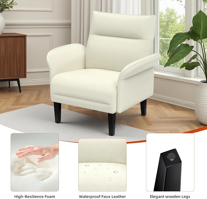 3-Piece Symmetrical Shawl Arm Sofa Set, Faux Leather Loveseat & 2 Accent Chairs - Image 3