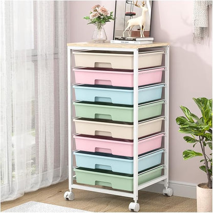 Rolling Storage Cart with Drawers, Utility Cart With 8 Drawers and Wooden by SYKIARIOL