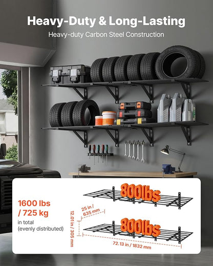 VEVOR 2-Pack Heavy Duty Garage Wall Shelving, 2 x 6 ft Steel Wall Mounted - Image 4