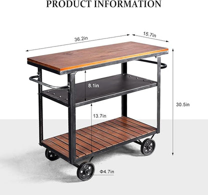 Diwhy Industrial 3 Tier Rolling Utility Storage Cart Wine Beverage, Metal Wine - Image 2