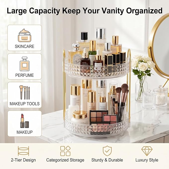 Fangoo 2 Tiers Clear Rotating Makeup Organizer - Image 8