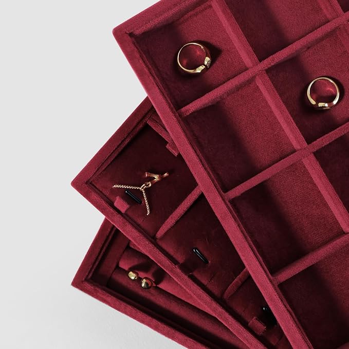 Velvet Stackable Jewelry Display Tray, 24 Grid Earring Ring Storage Tray - Image 6